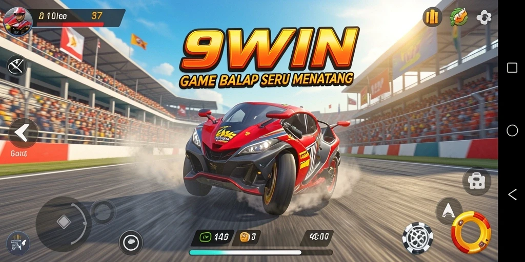 Gameplay seru dari 9WIN dengan mobil balap dan trek menantang.