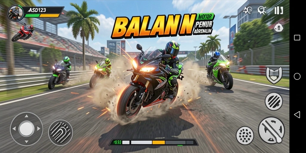 Tampilan gameplay balapan motor yang mendebarkan di ASD123.