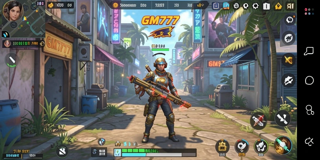 Screenshot gameplay GM777 dengan interaksi karakter dan dunia virtual.