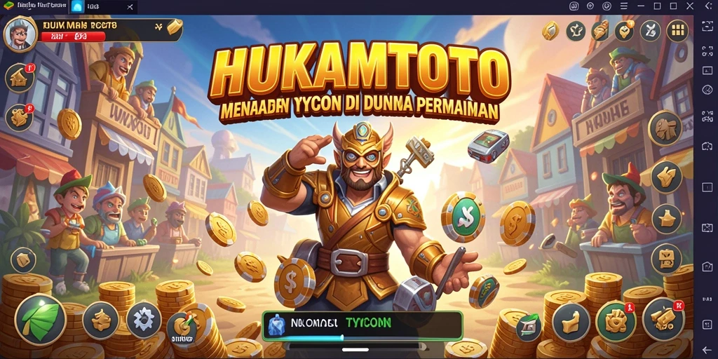 Gameplay HUKUMTOTO yang menampilkan manajemen bisnis yang menarik.