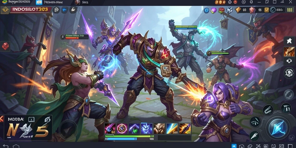 Tampilan aksi seru dari gameplay INDOSLOT303 saat bertarung di arena.