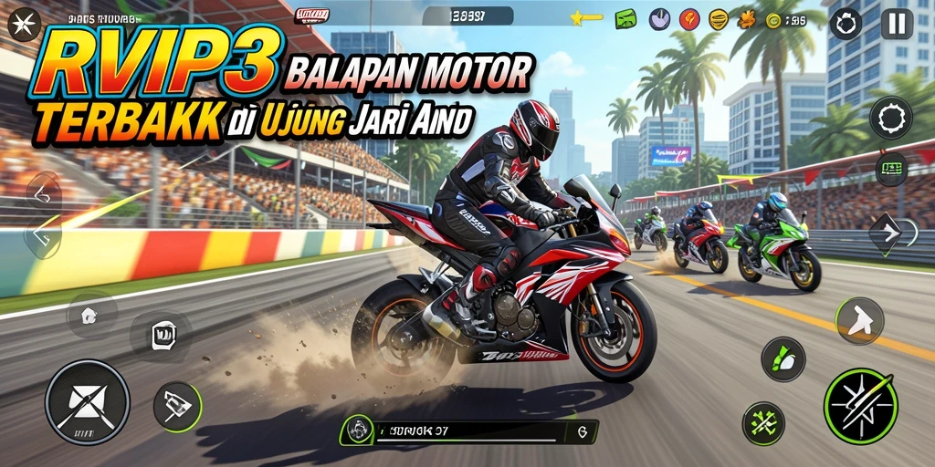Gameplay seru dalam balapan motor di RVIP3 yang mendebarkan.