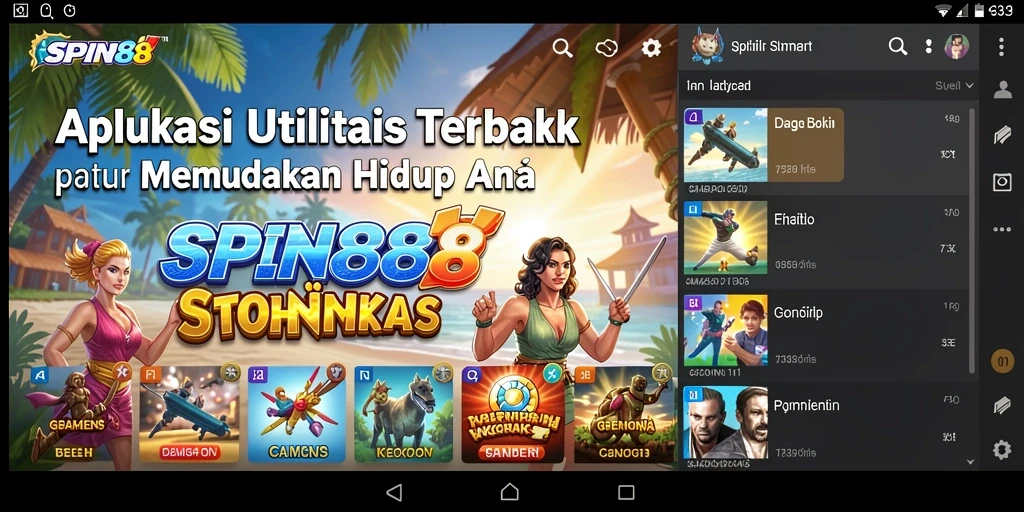 Tampilan utama SPIN88 dengan berbagai fitur utilitas yang mudah diakses.
