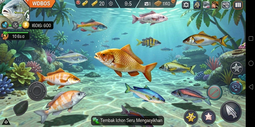 Tampilan gameplay WDBOS yang penuh aksi Tembak Ikan.